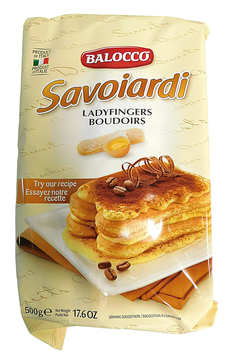 Balocco Savoiardi pack close-up showing crisp texture for tiramisu and dipping