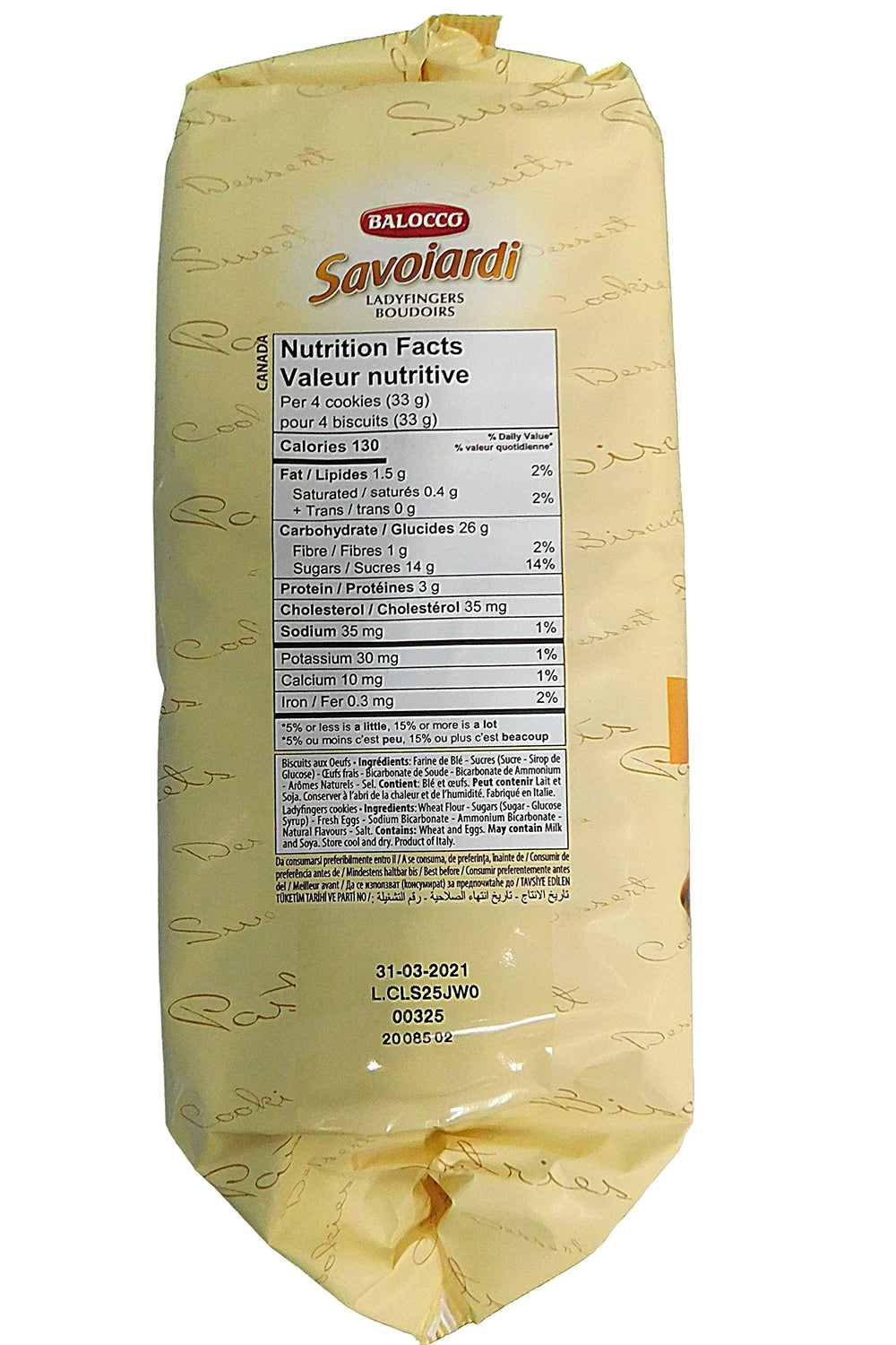 Balocco Savoiardi texture close-up highlights delicate sponge for desserts