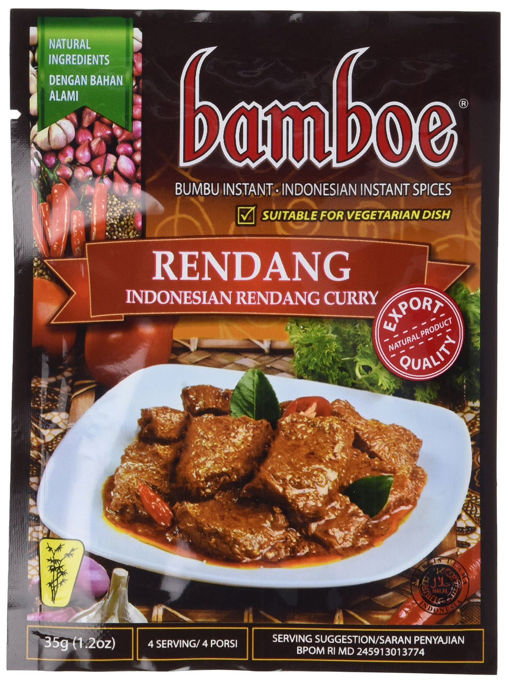 Bamboe Rendang paste sachet front view for authentic Indonesian flavor base.