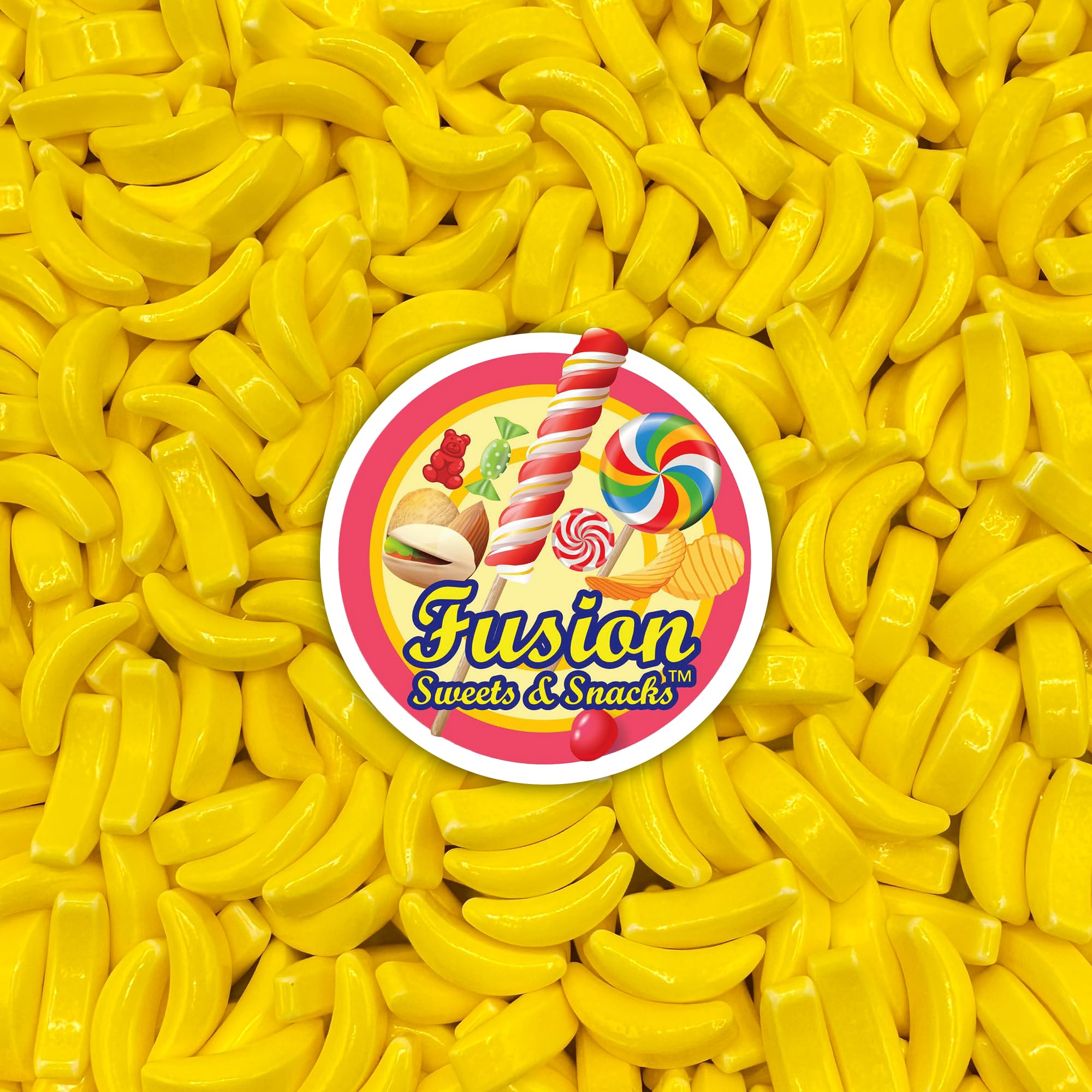 Fusion Sweets Bananarama gumball machine refill closeup.