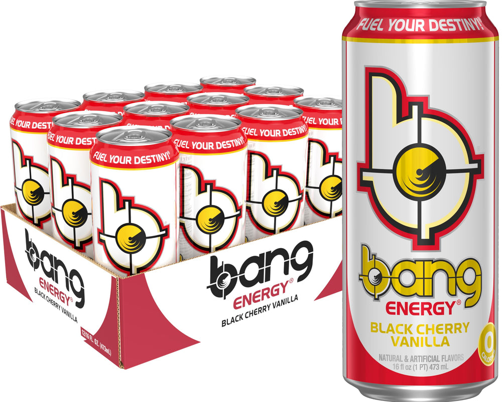 Bang Energy Black Cherry Vanilla can front view for quick energy