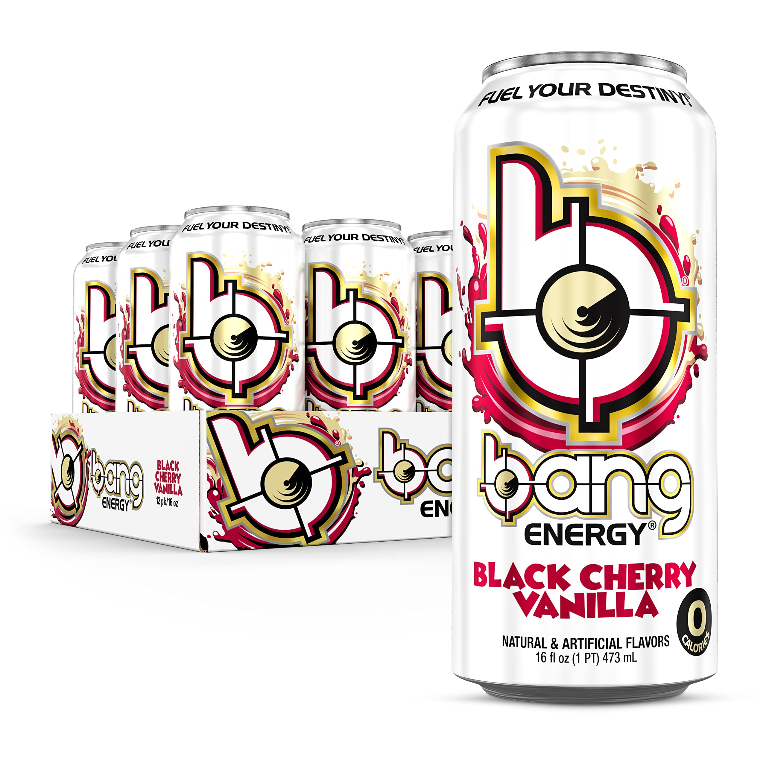 Bang Energy Black Cherry Vanilla ingredients chart highlights zero sugar and amino acids
