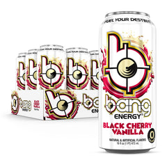 Bang Energy Black Cherry Vanilla ingredients chart highlights zero sugar and amino acids
