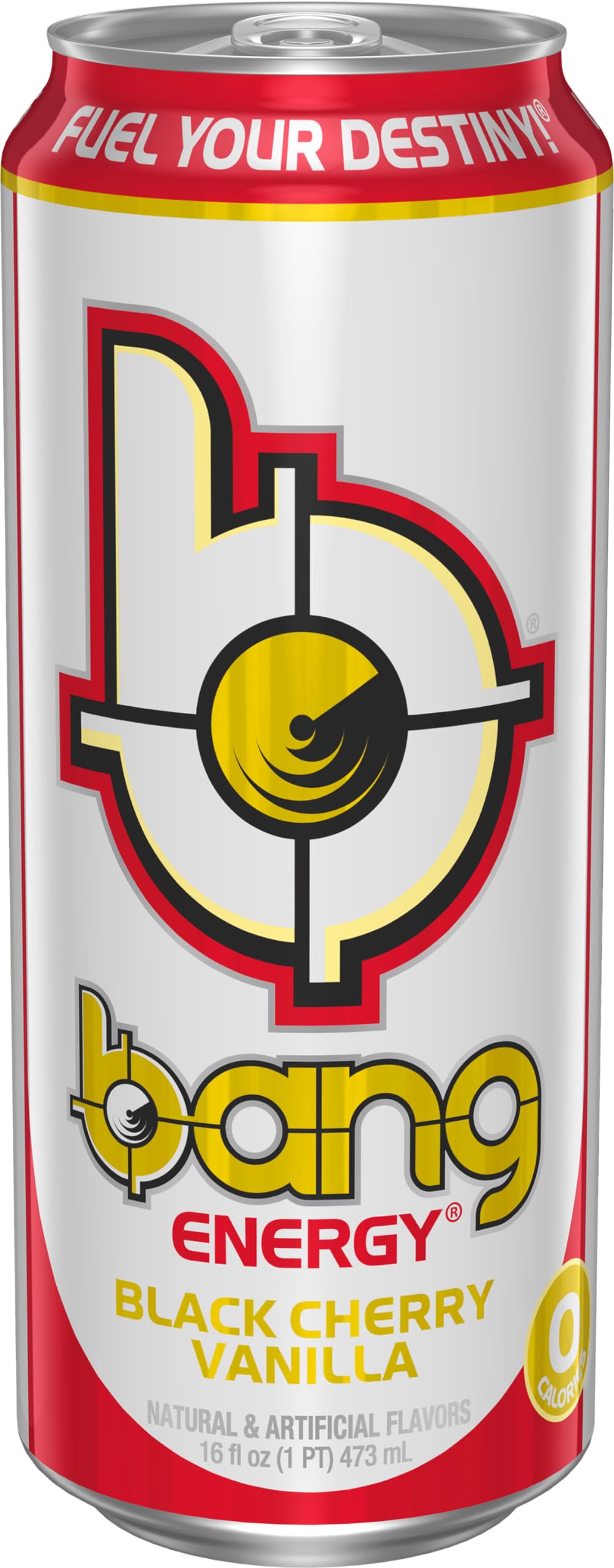 Bang Energy Black Cherry Vanilla icon denotes sugar-free formula and performance support