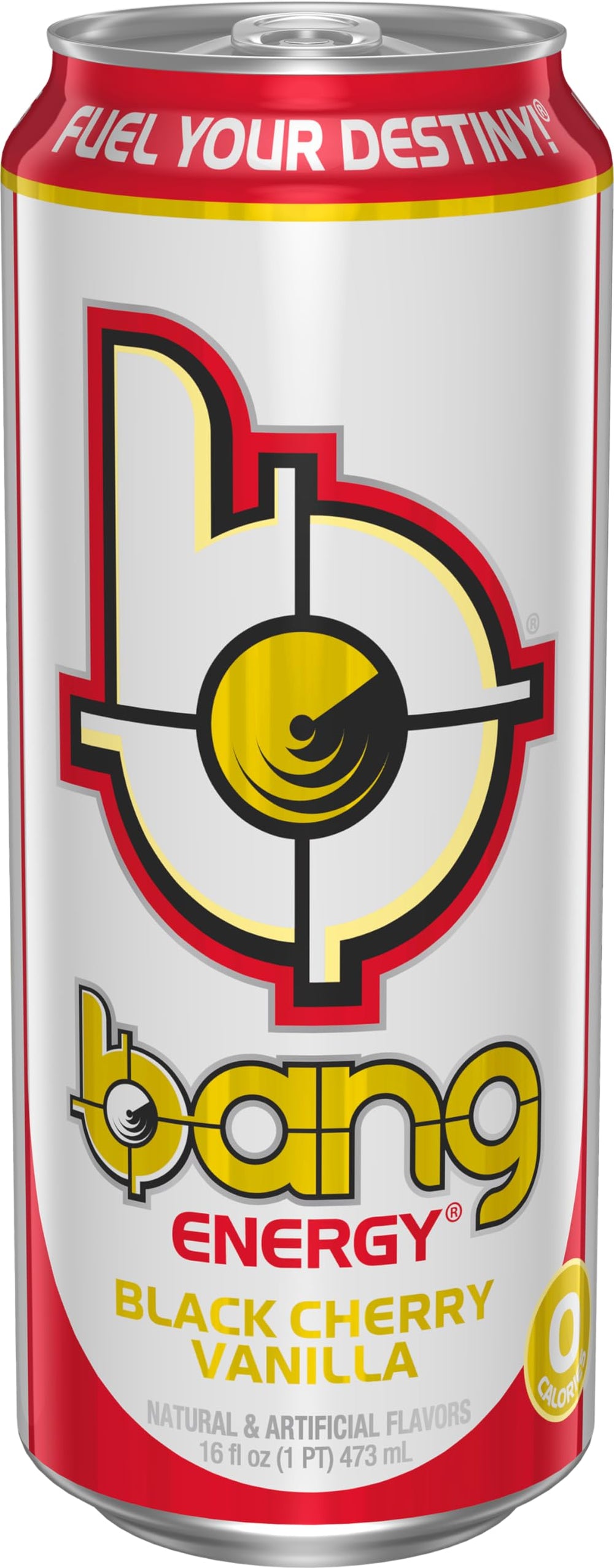 Bang Energy Black Cherry Vanilla icon denotes sugar-free formula and performance support