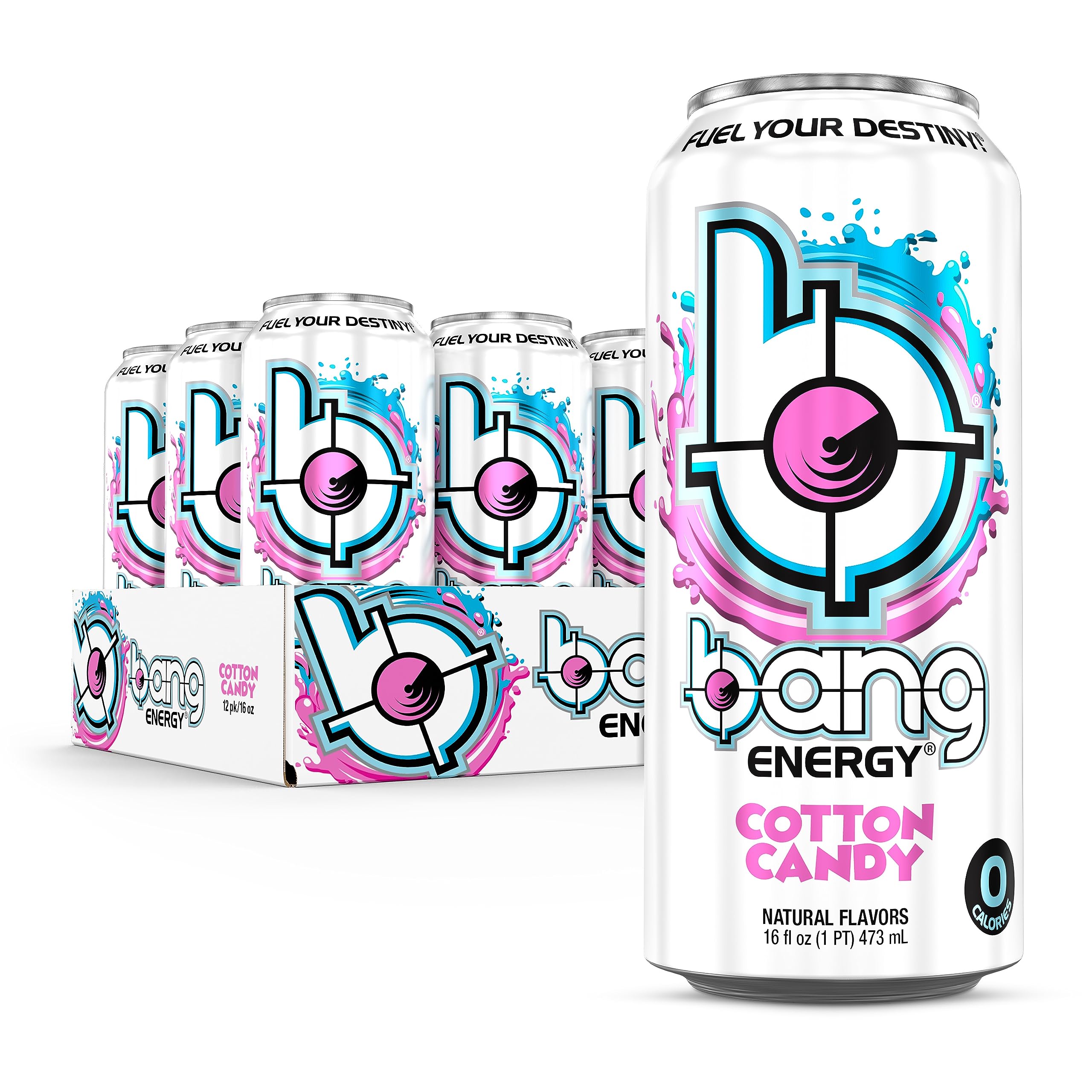 Bang Energy Cotton Candy can front view highlighting sugar-free energy