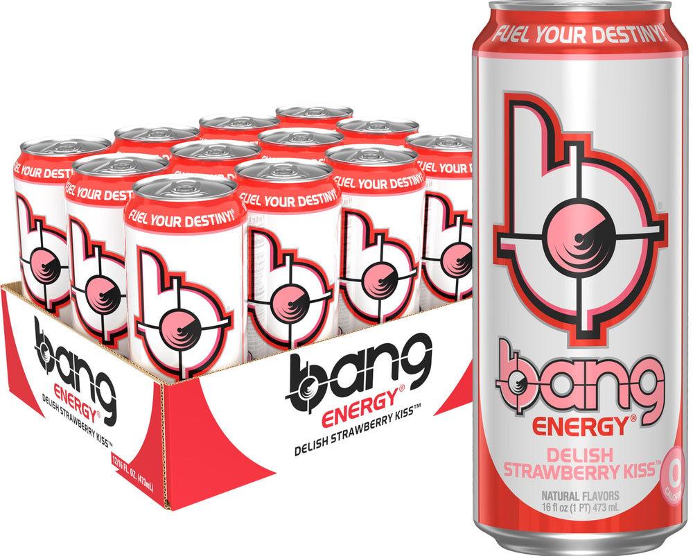 Bang Energy Delish Strawberry Kiss can for a refreshing energy boost on the go.