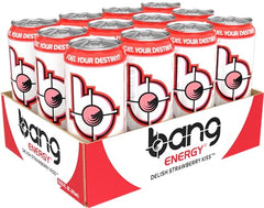 Bang Energy Delish Strawberry Kiss ice cold drink ready to energize workouts.