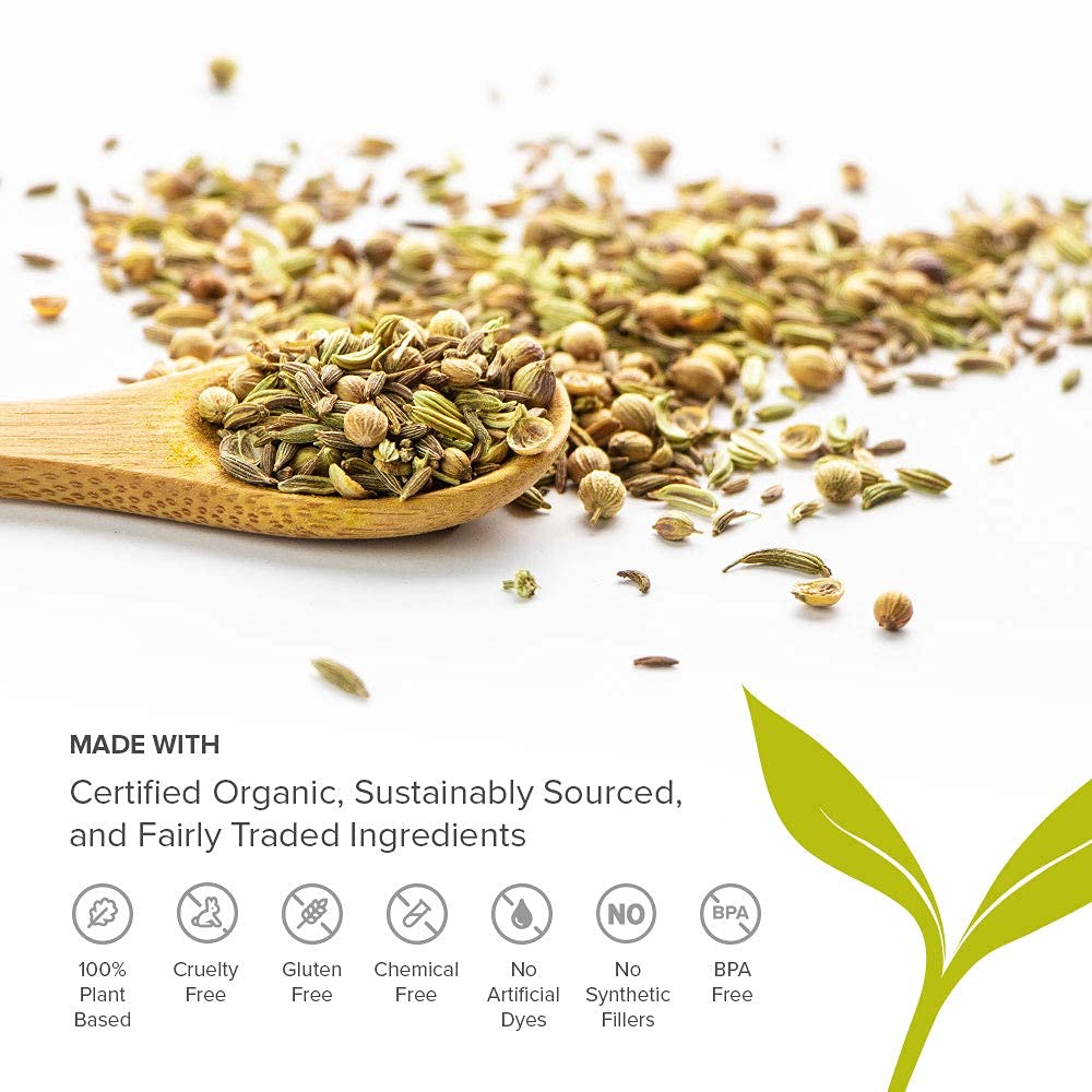 Measuring scoop with Banyan Botanicals CCF Tea for precise daily infusion.