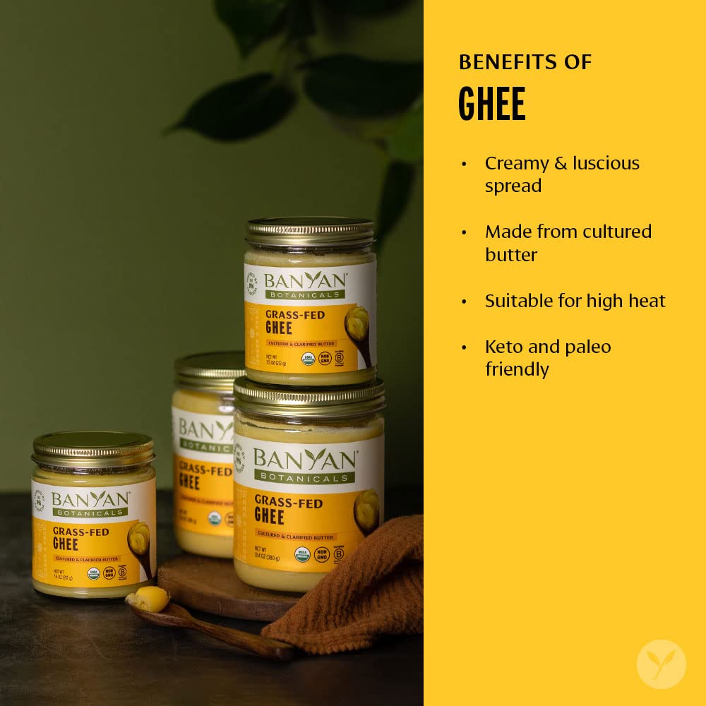 Banyan Botanicals ghee in a hot pan ready for cooking and searing.