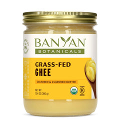 Banyan Botanicals grass-fed ghee jar ready for sautéing and cooking use