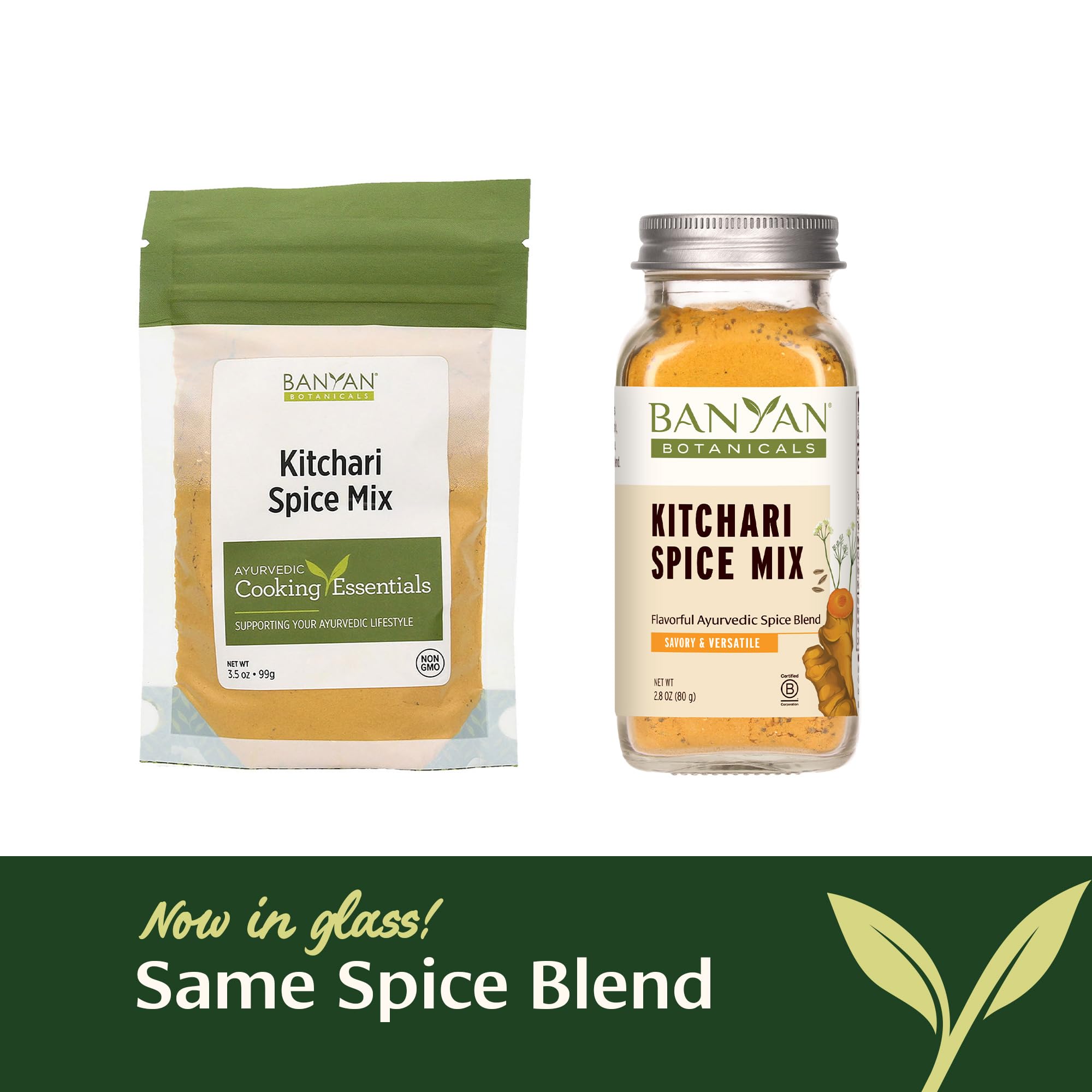 Banyan Botanicals turmeric powder accent in spice mix for golden color.
