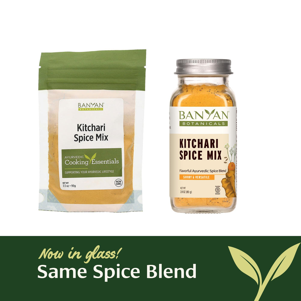 Banyan Botanicals turmeric powder accent in spice mix for golden color.