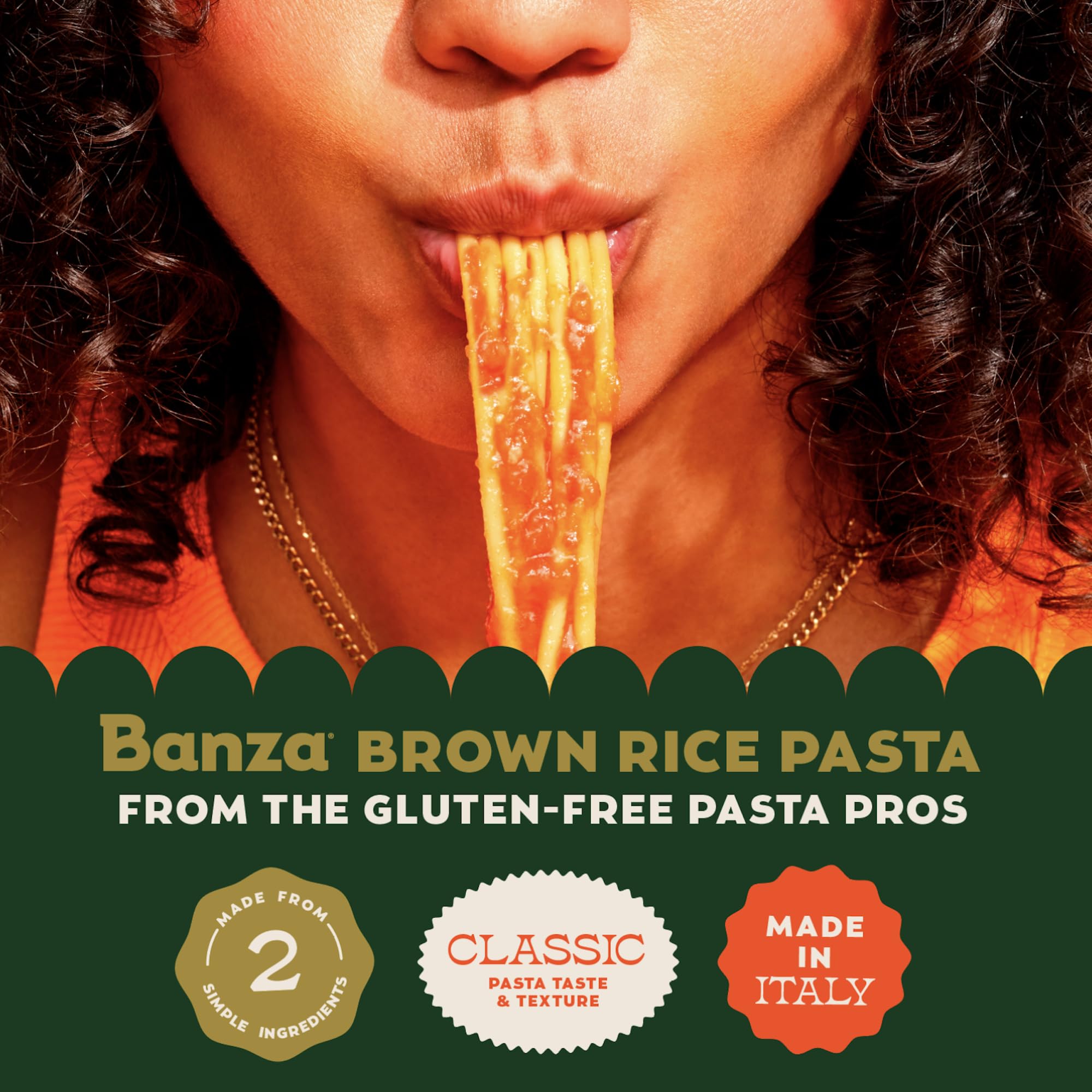 Close-up of ingredient list for Banza Brown Rice Elbows