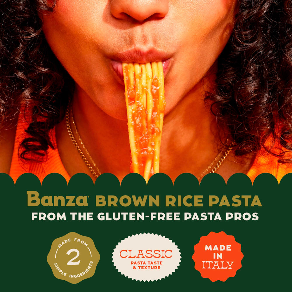 Banza Brown Rice Rotini dry pasta bundle reflects pantry staple for meal planning.