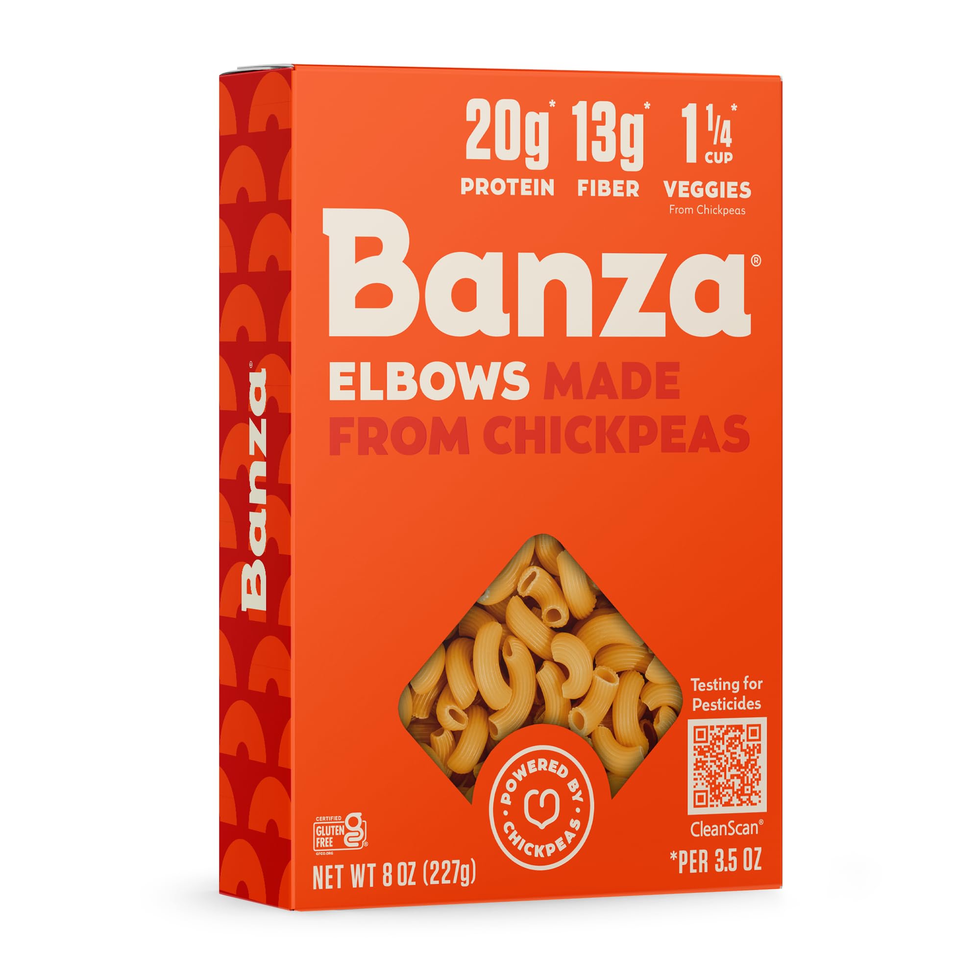 Banza Elbows pasta bowl ready to serve, highlighting protein and gluten-free recipe