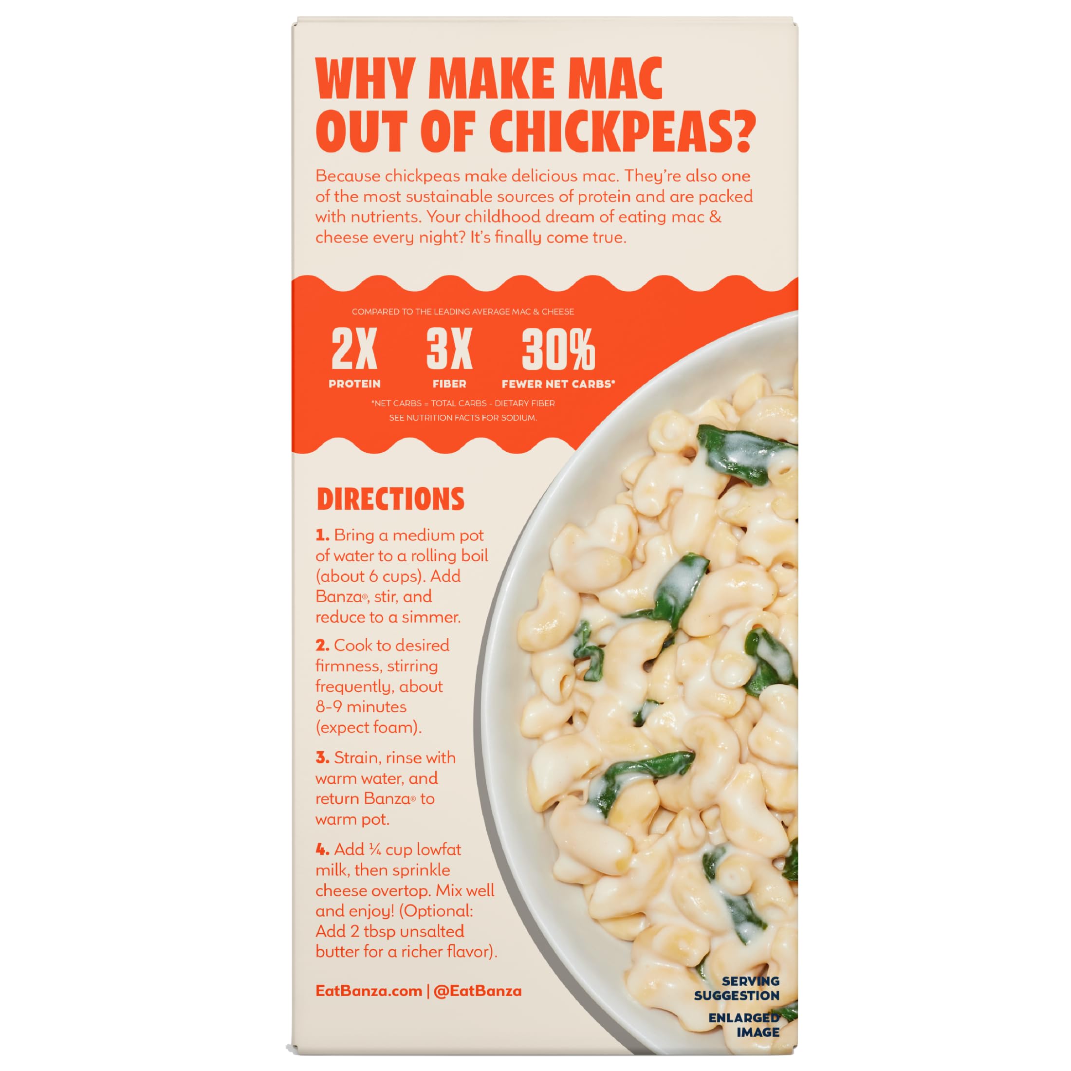 Banza kitchen scene featuring mac and cheese as a convenient meal option.