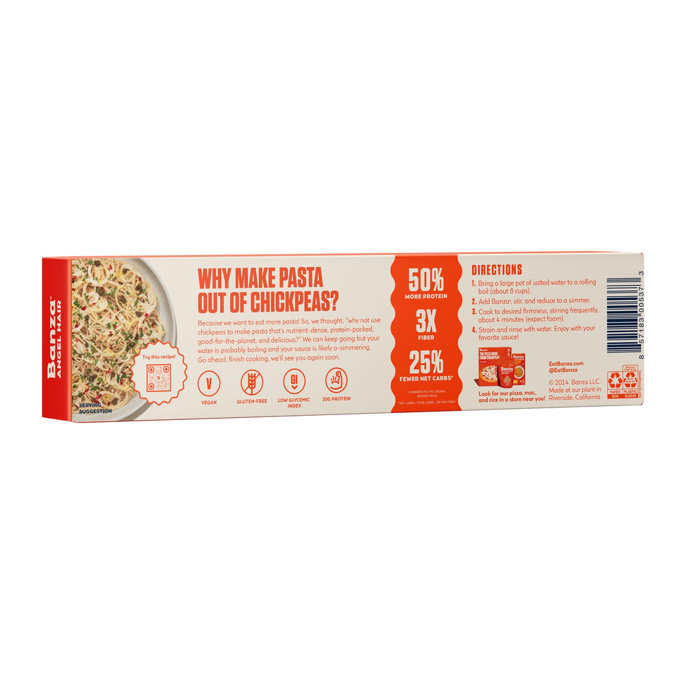 Serving suggestion BANZA Angel Hair Chickpea pasta with herbs and cheese