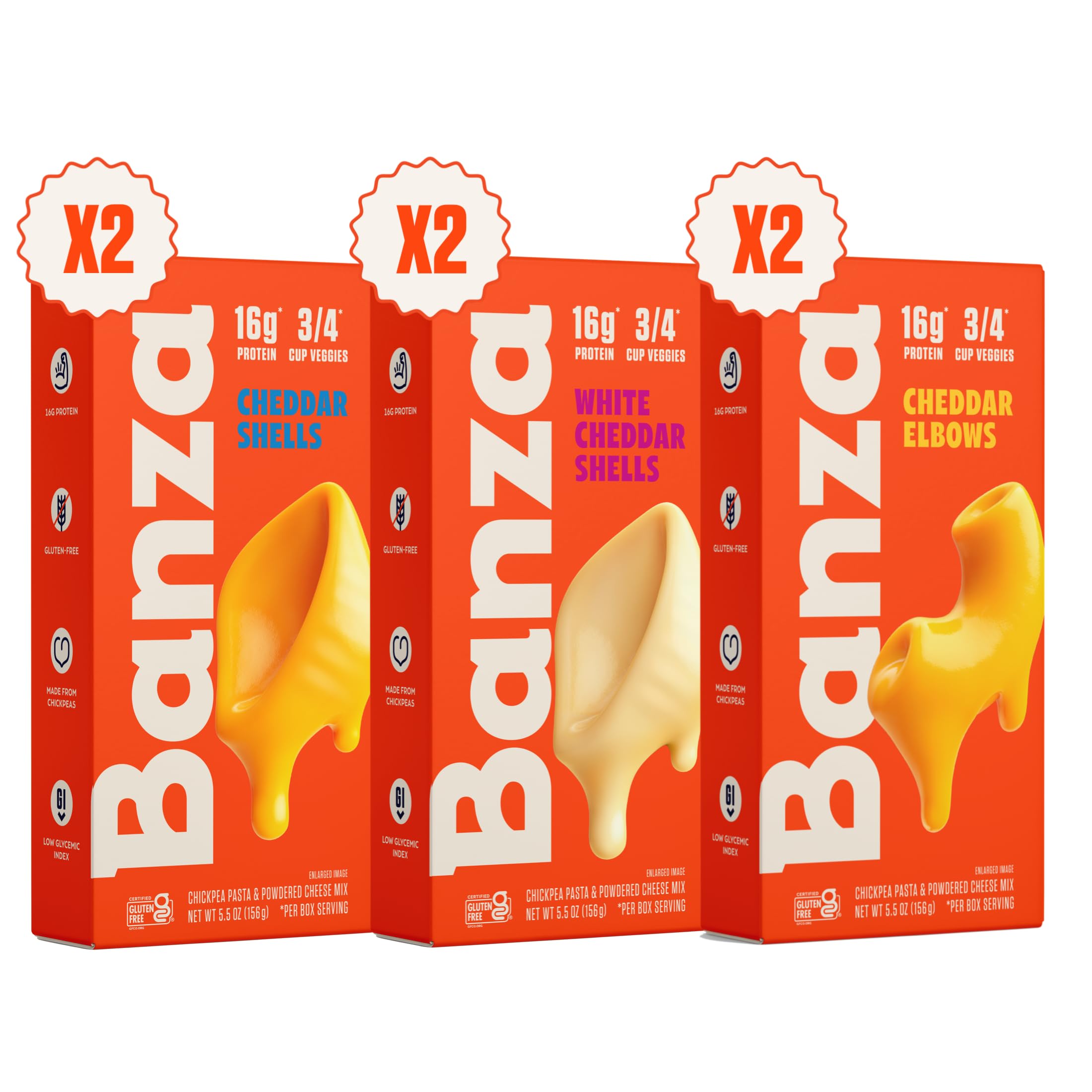 Banza Variety Pack box on the counter, convenient high-protein dinner option.