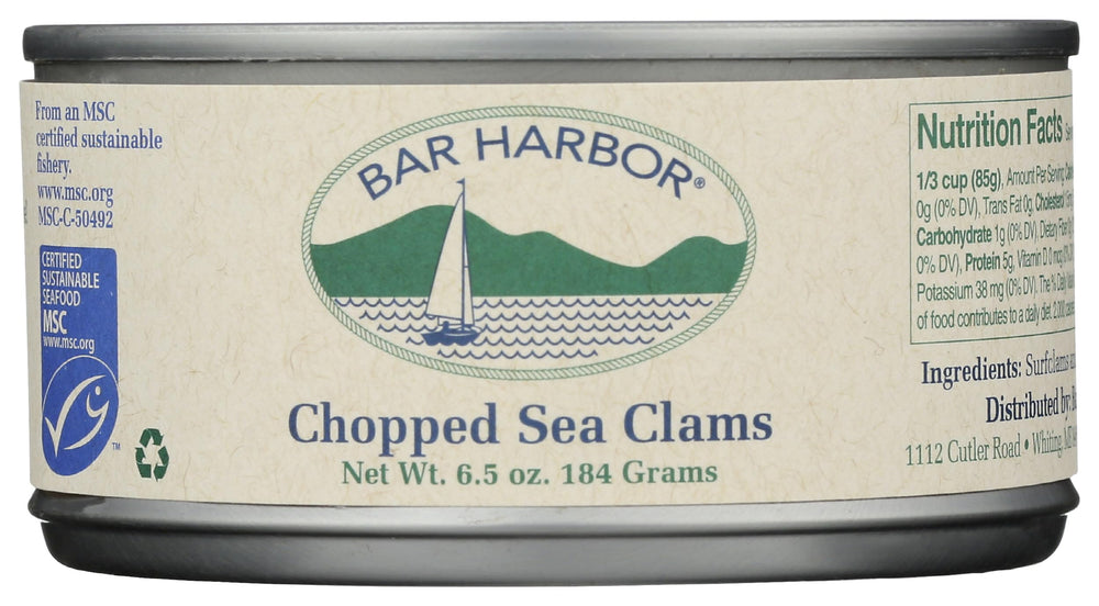 Bar Harbor Chopped Surf Clams can label; premium all-natural seafood option