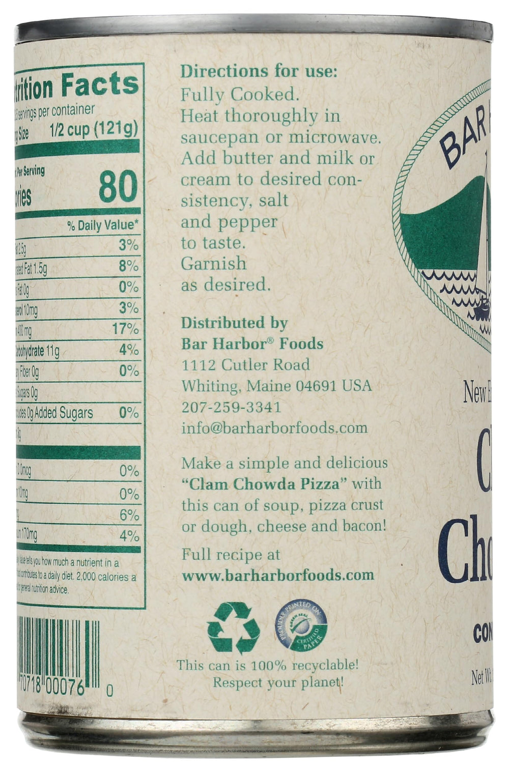 Bar Harbor chowder made with natural ingredients for tasty soups.
