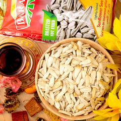 Baraka roasted lightly salted sunflower seeds close-up with golden kernels, ideal for on-the-go snacking.
