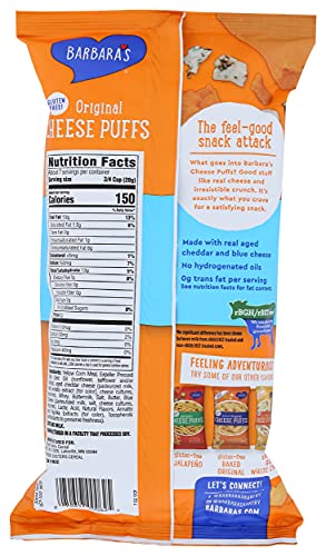 Barbara's Bakery Original Cheese Puffs in a serving bowl, crunchy texture to share