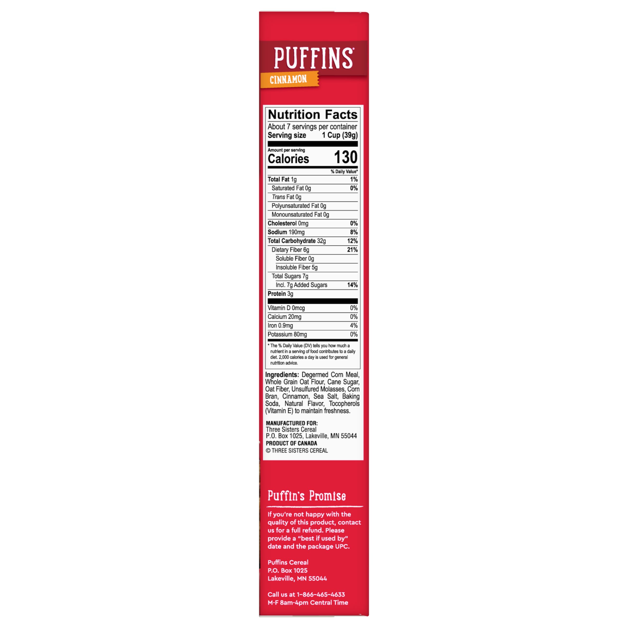 Vegan and kosher Puffins Cinnamon cereal option for families.