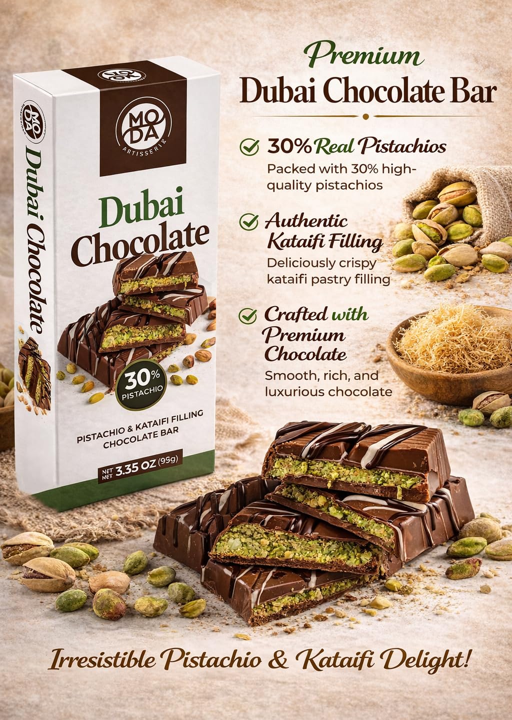 BARBEE kataifi crunch close-up, authentic Dubai influence