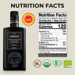 Close-up of Barbera Lorenzo N°1 label emphasizing PDO origin and organic sourcing.