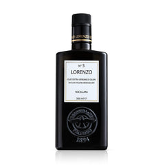 Barbera Lorenzo No.5 olive oil bottle on a shelf for everyday cooking.