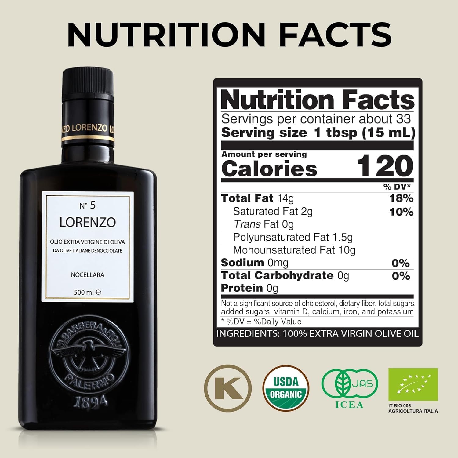 Barbera Lorenzo No.5 label close-up highlights Sicilian origin and cold extraction.