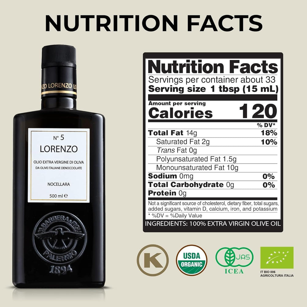 Barbera Lorenzo No.5 label close-up highlights Sicilian origin and cold extraction.