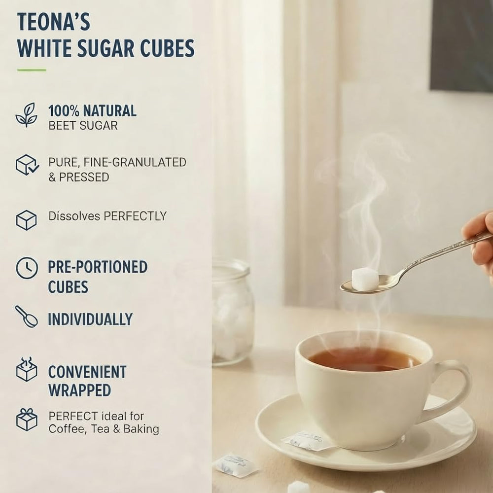 Recyclable packaging supports sustainable hospitality with Teona's 152 sugar cubes.