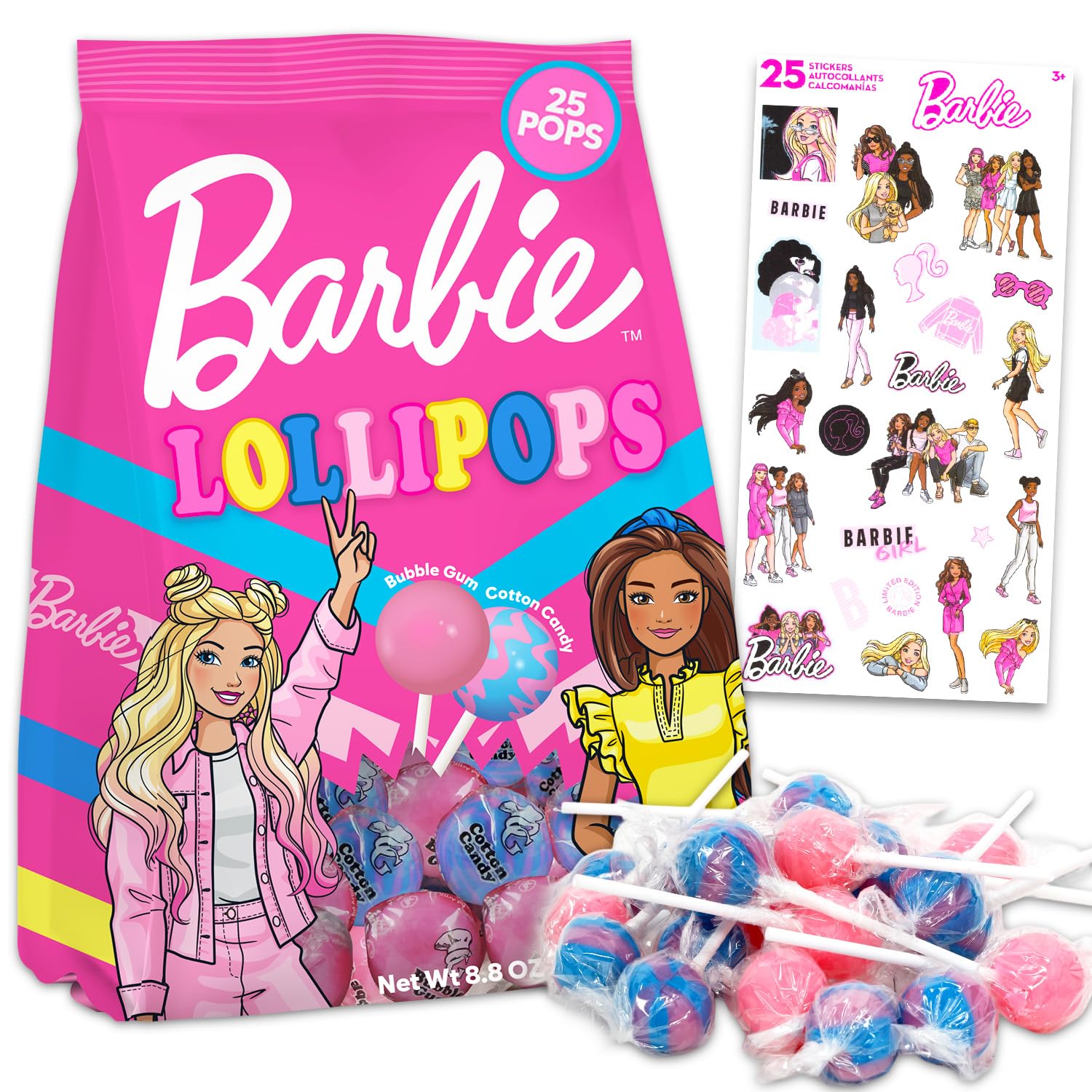 Barbie lollipops bulk 25-pack for party favors and celebrations.