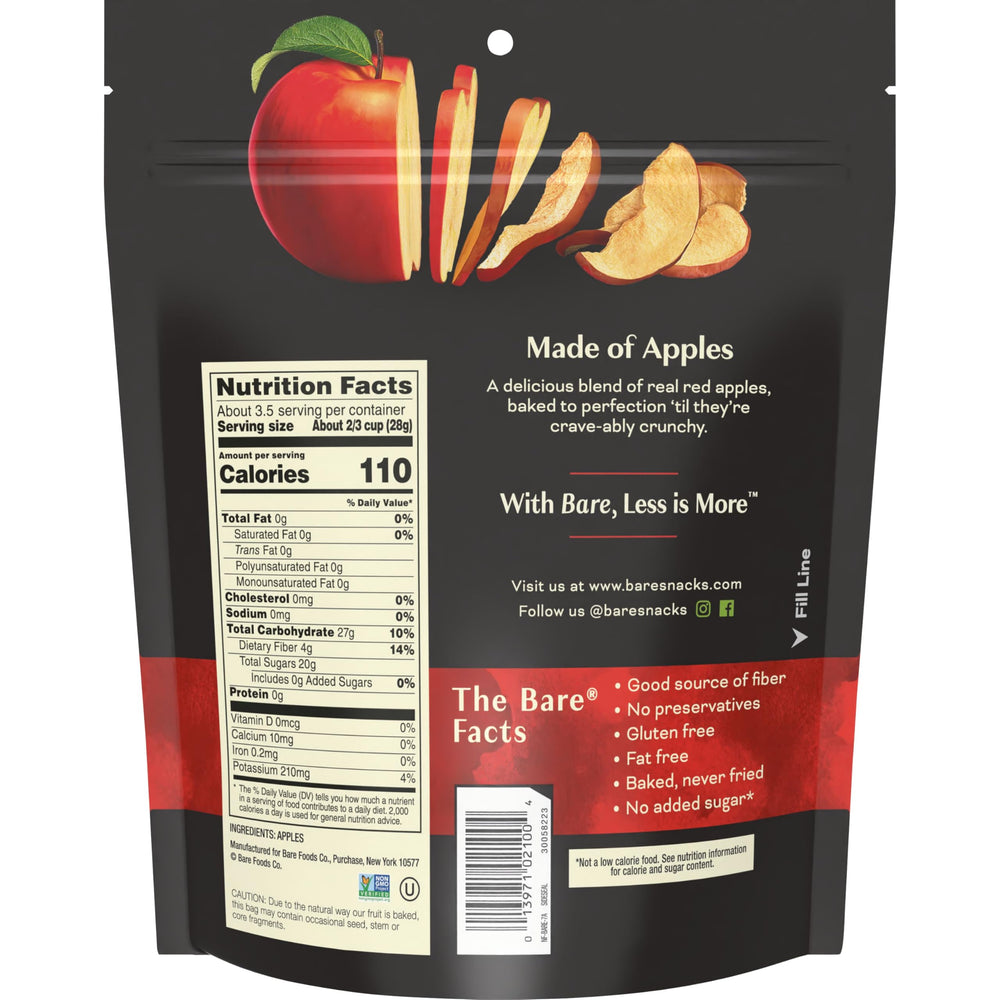 Bare Apple Chips Fuji Reds slices showcasing real fruit pieces.