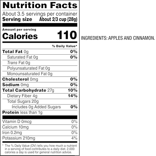 Bare Cinnamon Apple chips serving view, snack with no added sugar.