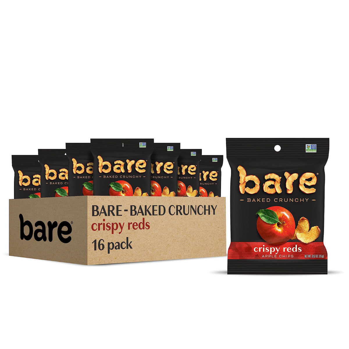 Bare Baked Crunchy Fuji Reds Apple Chips bag-front shows crisp, naturally sweet snack on the go
