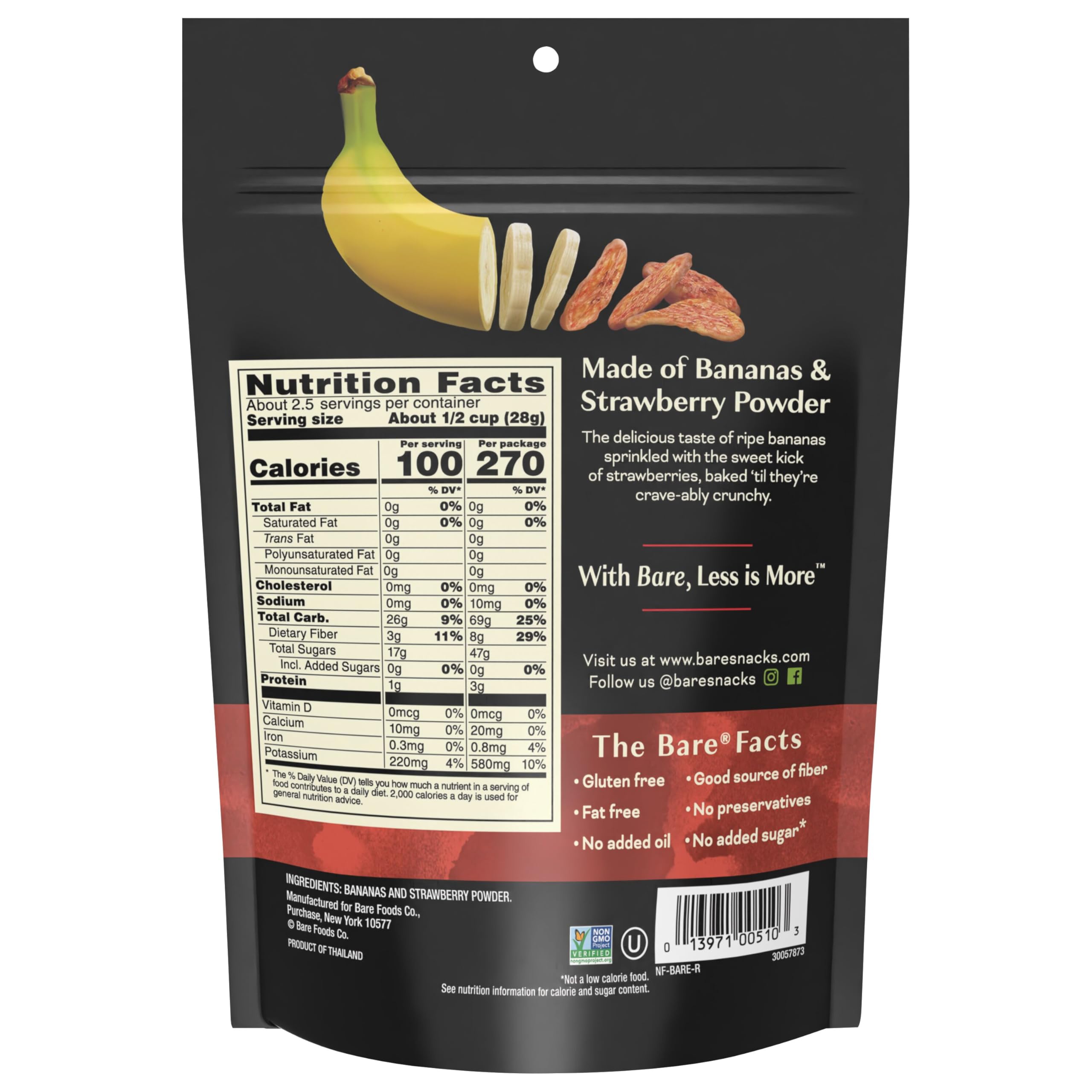 Close-up of Bare Baked Crunchy Banana Chips crisp texture and real banana flavor