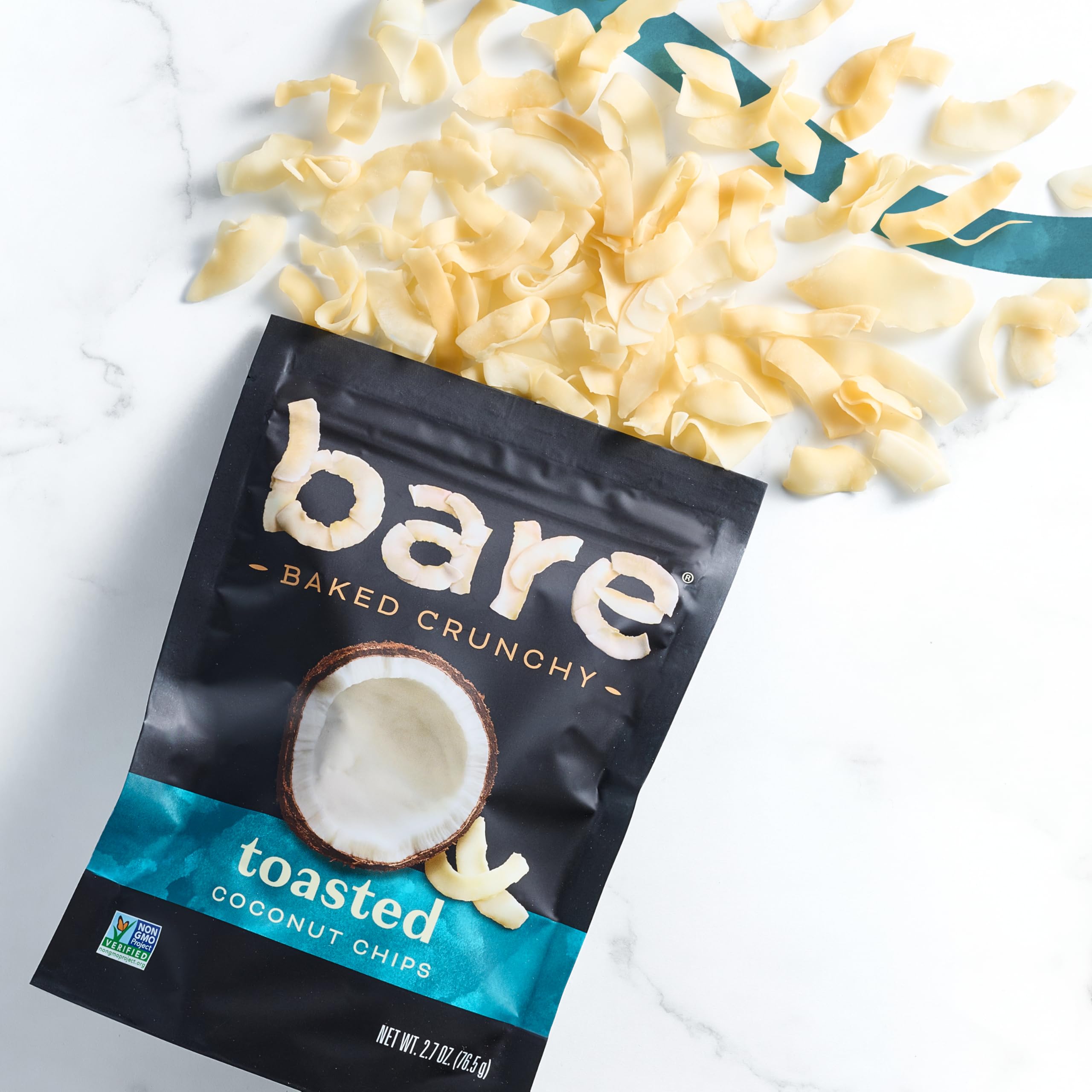 Bare Baked Crunchy Toasted Coconut texture close-up conveys satisfying crunch