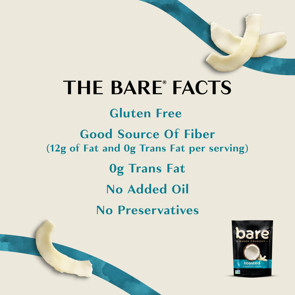 Bare Baked Crunchy Toasted Coconut ingredients shot emphasizes simple snacking