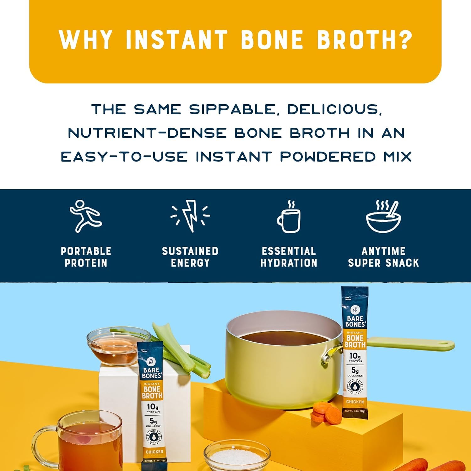 Bare Bones 10g protein packet highlighting quick protein boost