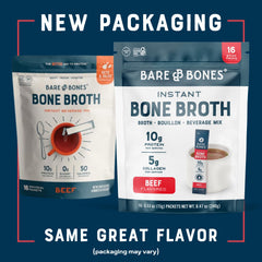 Bare Bones instant packet close-up highlighting savory aroma and premium ingredients