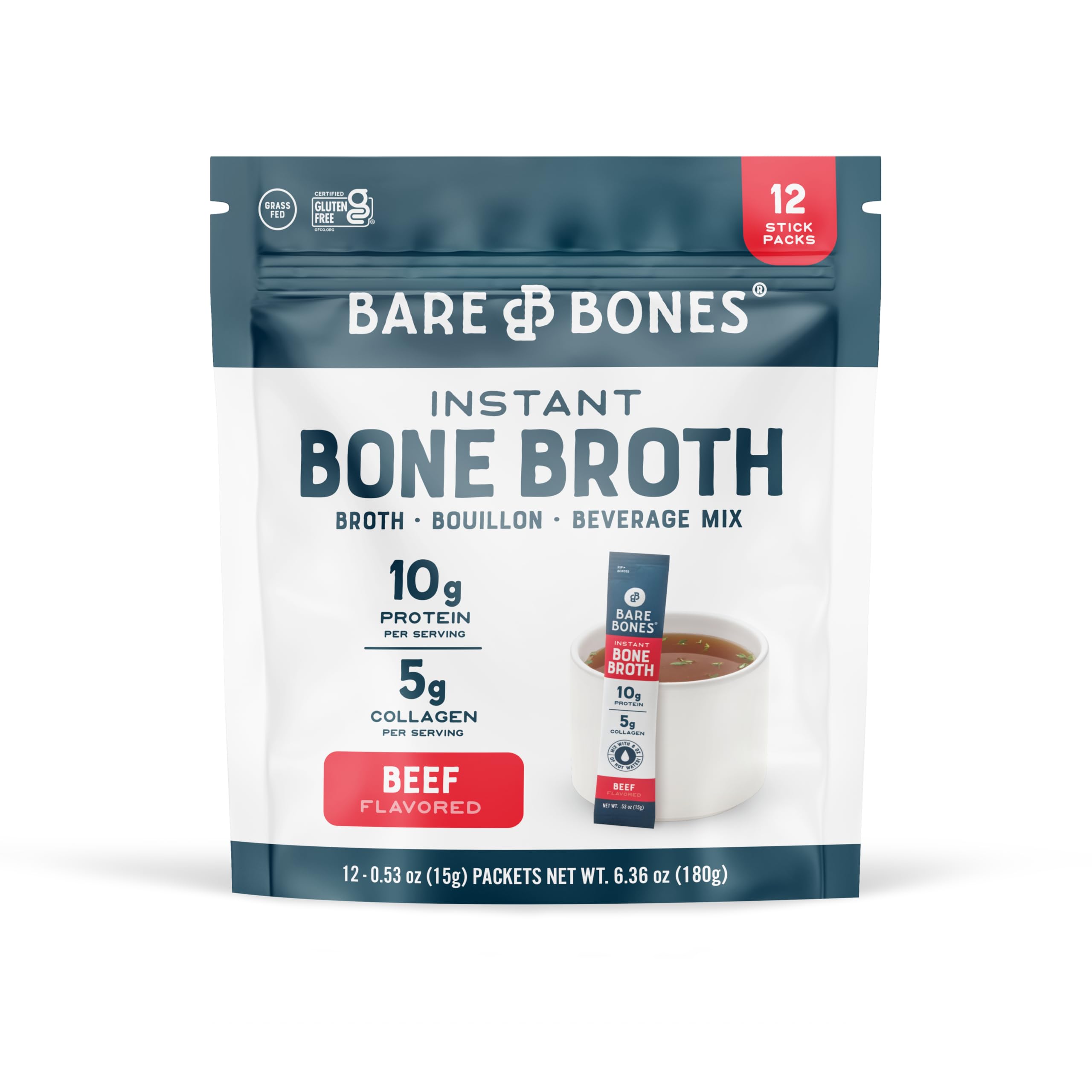 Bare Bones Beef Broth bottle pour for quick, savory base