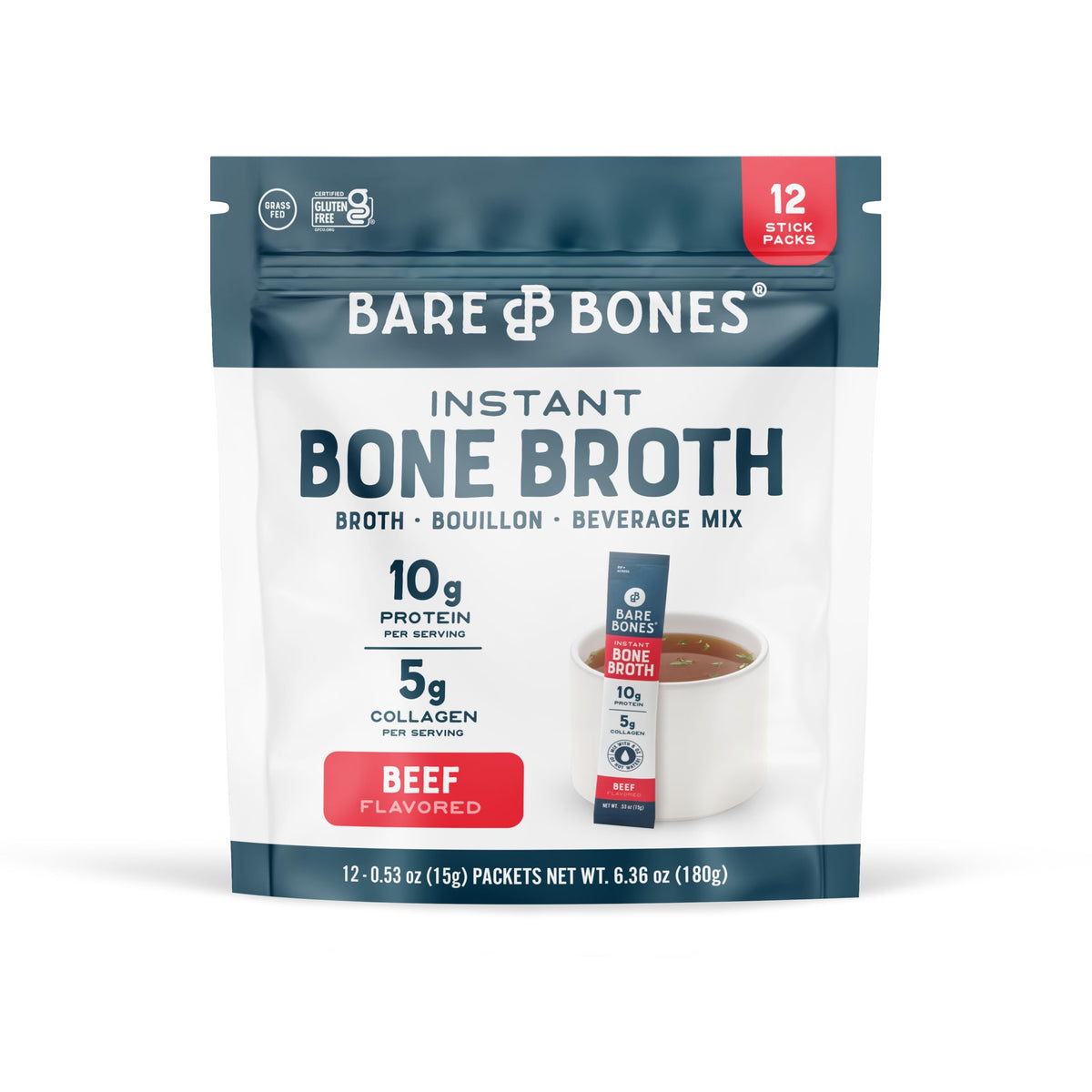 Bare Bones Beef Broth bottle pour for quick, savory base
