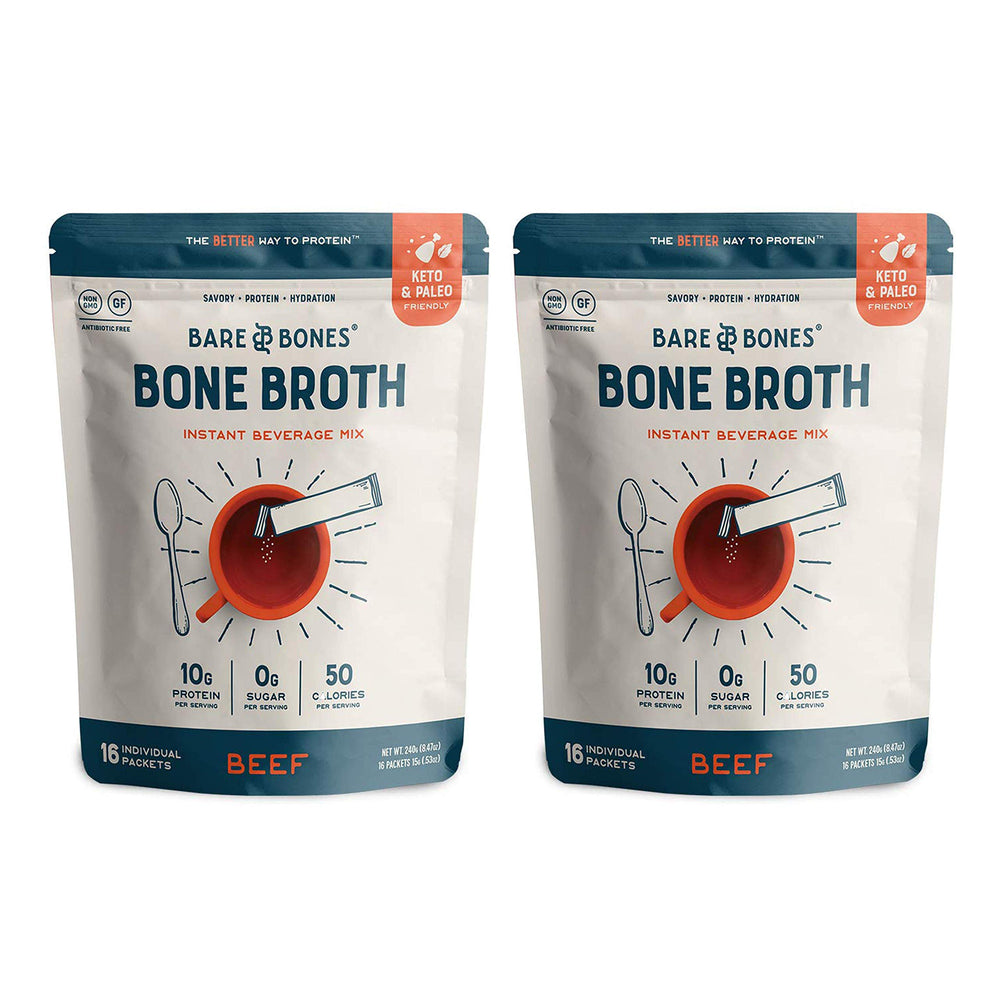 Bare Bones beef bone broth instant stick pack for on-the-go hydration.