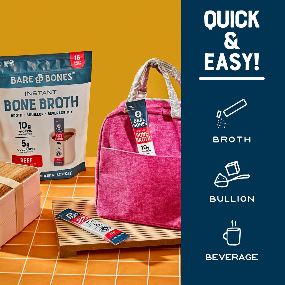 Bare Bones Bone Broth on-the-go packets for portable hydration and protein
