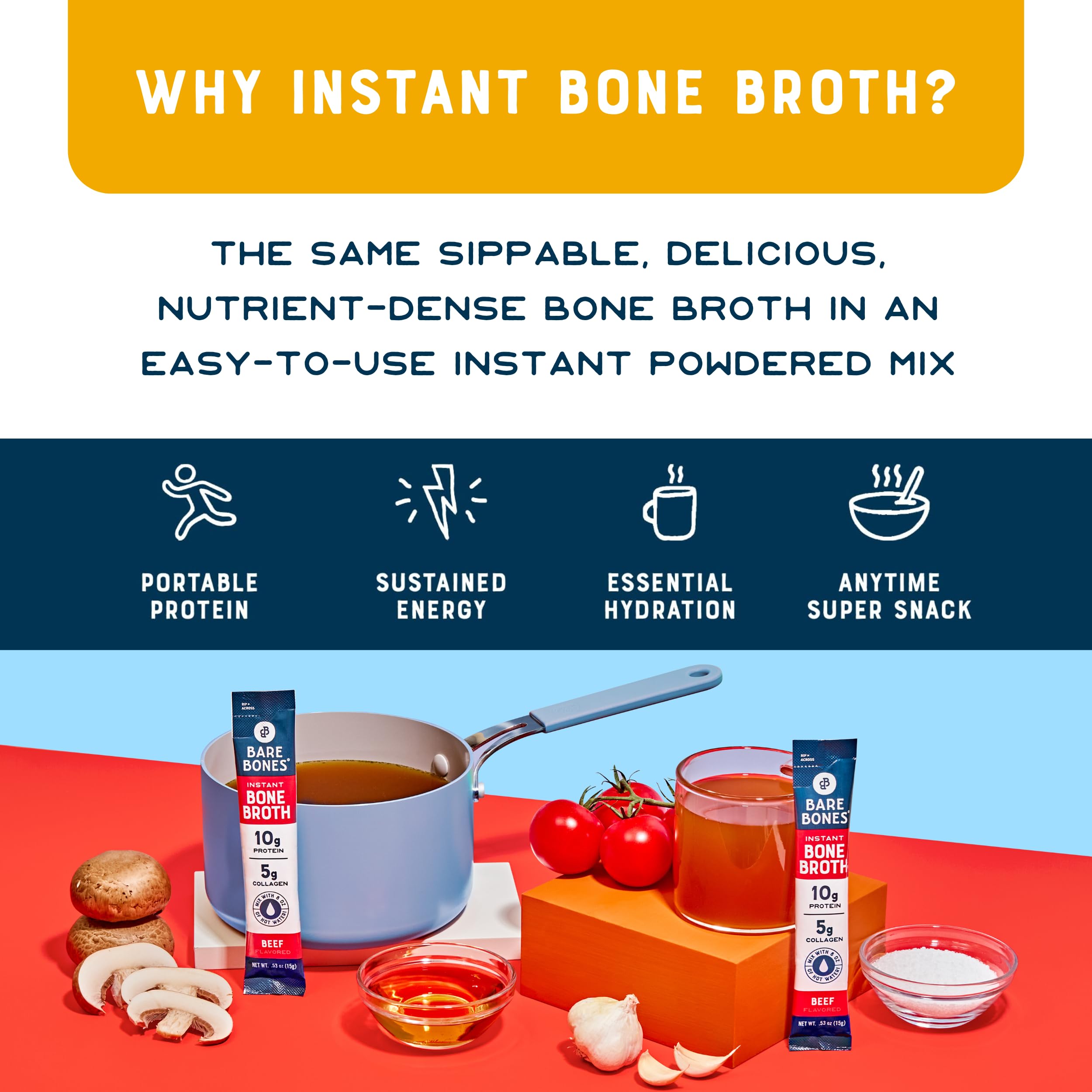 Bare Bones Bone Broth ready-in-mug shot emphasizing aromatic sip anywhere
