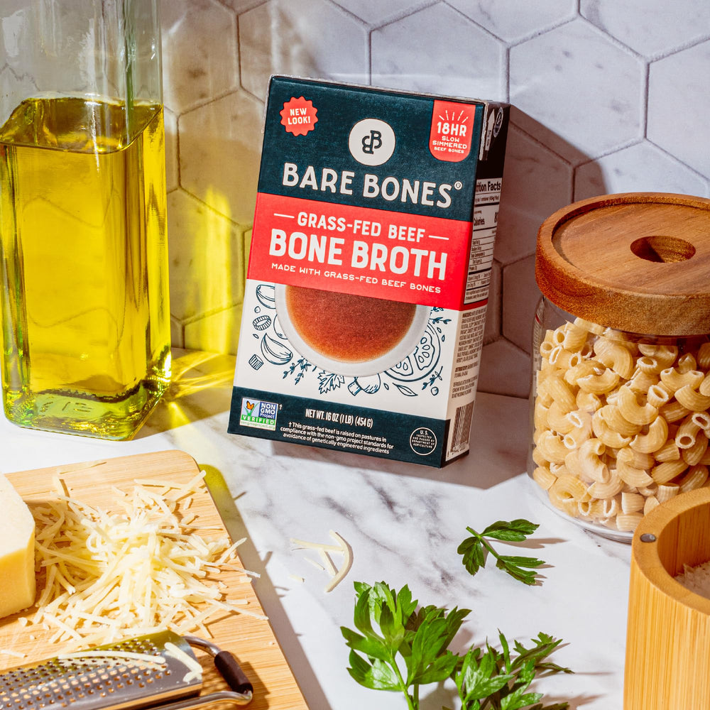 Bare Bones bone broth ready-to-use for cooking and sipping anytime