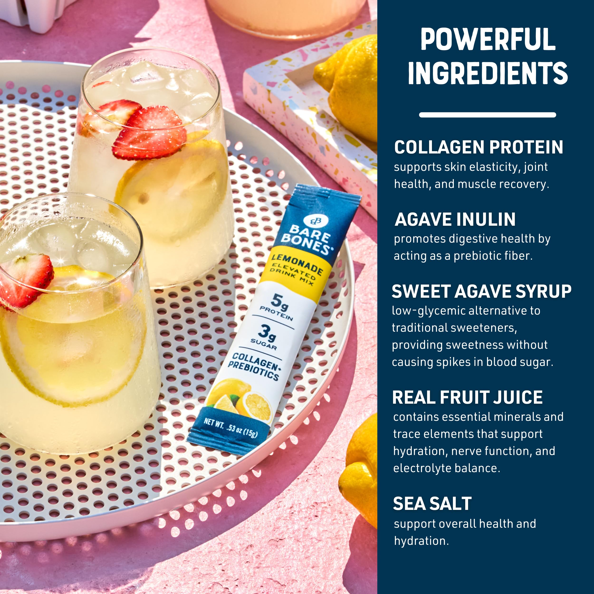 Bare Bones Gluten-free Naturally Sweetened Drink Mix ready to sip any time.